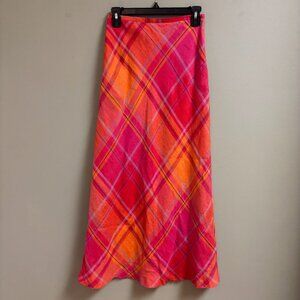 Harolds Women Linen Midi Skirt Size 2 Plaid Argyle Flare Vintage Preppy Academia